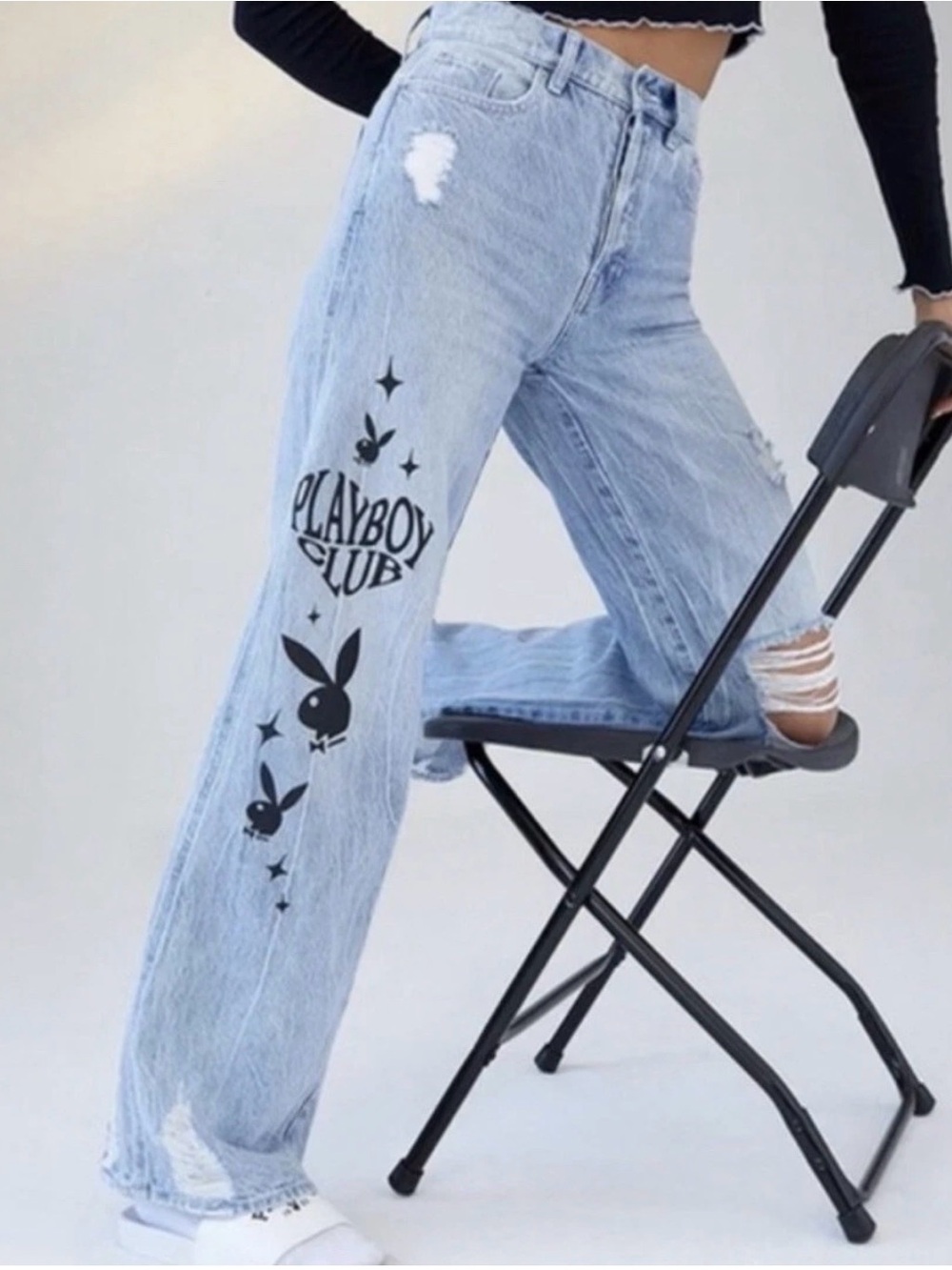 Playboy Women's Eco Super Distressed High Waisted Baggy Jeans PacSun Sz 24 New